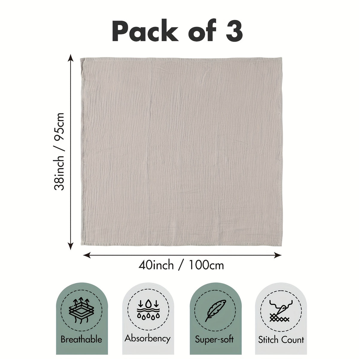 Swaddle Blankets for Newborns, 3-Pack Soft Breathable 38 x 40 Inch Receiving Blankets for Swaddling, Burp Cloth Use & Baby Shower Gifts