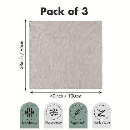 Swaddle Blankets for Newborns, 3-Pack Soft Breathable 38 x 40 Inch Receiving Blankets for Swaddling, Burp Cloth Use & Baby Shower Gifts