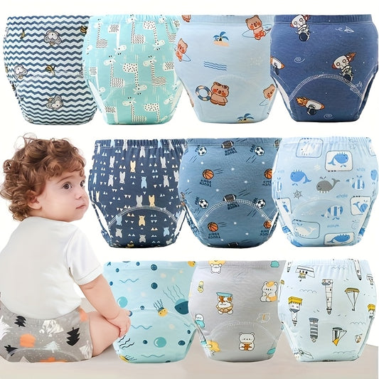12-Pack 100% Cotton Toddler Potty Training Pants – Breathable Absorbent Leak-Proof Underwear with Cute Animal Prints, Comfortable Elastic Waistband for Boys & Girls 0-3 Years, Great Holiday Gift