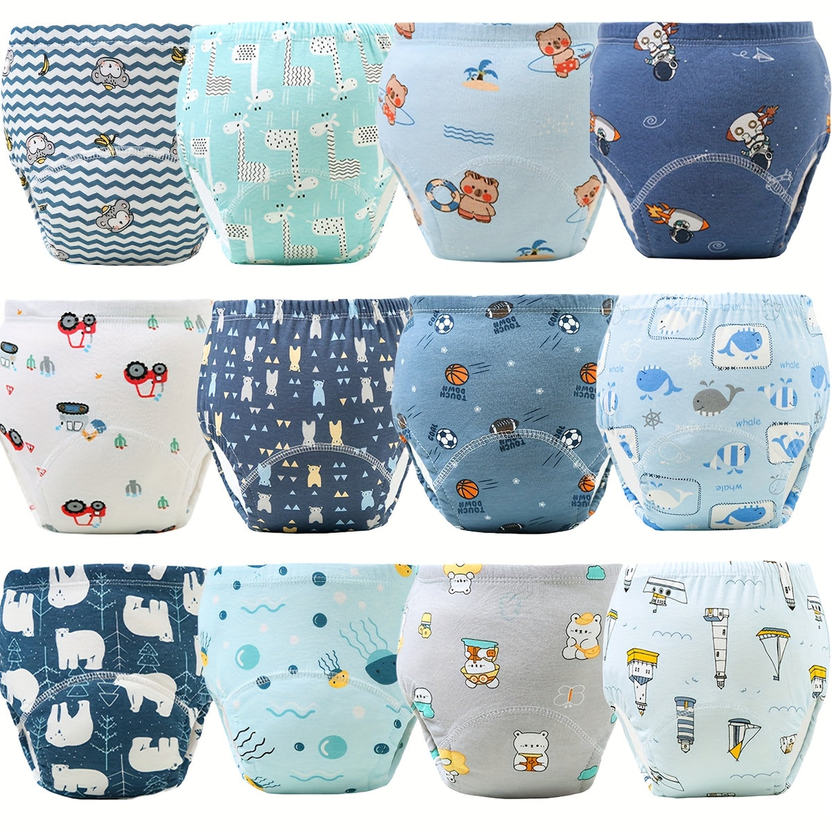 Cotton Toddler Diaper Training Pants 6-Pack with Underwater World or Pink Bunny Prints, Washable Reusable Absorbent Learning Underwear in Weight-Based Sizes