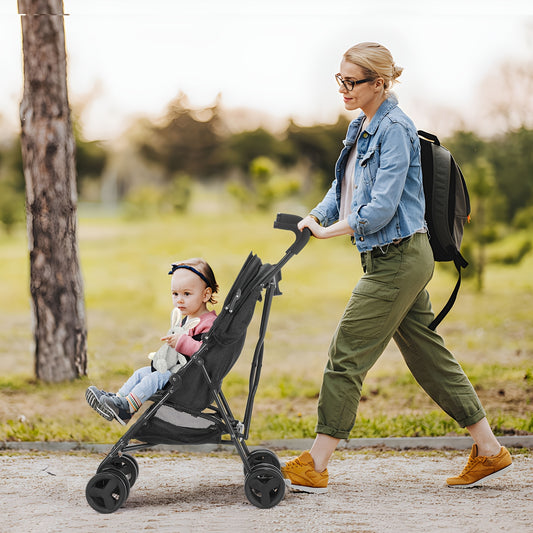 Compact Umbrella Stroller with Reclining Seat, Lightweight Folding Travel Pushchair with Canopy and Pop-Out Sun Visor in Pink or Gray