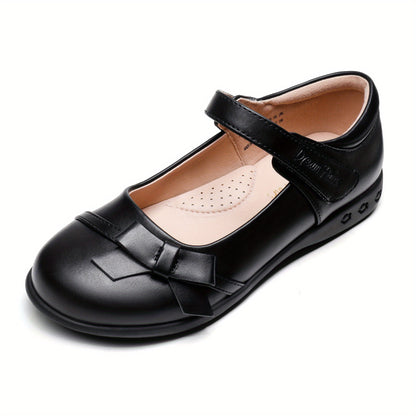 Latex-Cushioned Bow Mary Jane School Flats for Girls - Hook & Loop Strap, Round Toe, Comfortable Everyday Shoes for Toddler, Little Kid & Big Kid, Great for School, Party & Special Occasions