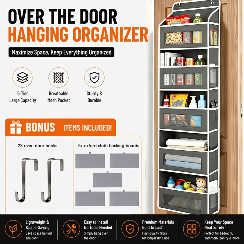 5-Shelf Over-the-Door Organizer with 10 Storage Pockets, No-Drill Hanging Door Storage for Nursery, Bedroom, Bathroom and Pantry Essentials