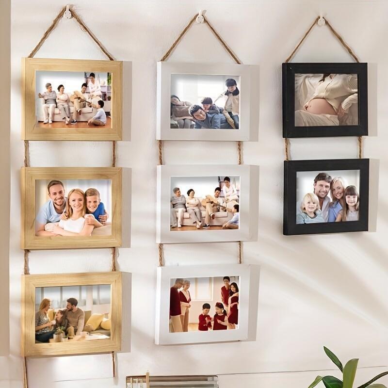 Wooden Baby Photo Frame Set, Two 4-Panel 4x6 Collage Frames with Glass Covers for Nursery Wall or Tabletop Display, First-Year Memories and Gift Giving