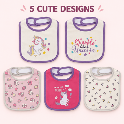 Double-Layer Cotton Baby Bibs 5-Pack with Cartoon Designs, Absorbent Adjustable Feeding Bib Set for Boys and Girls Ages 0–3 Years