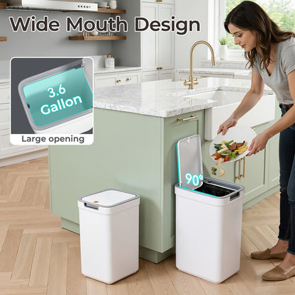 Push-Lid Bathroom Trash Can Set, Slim Plastic Waste Bins for Small Spaces with Removable Bag Rings, 2.4 and 3.6 Gallon Sizes for Home or Office