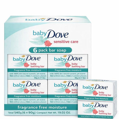 Fragrance-Free Baby Bar Soap, 6-Pack of Dove Mild Cleansing Bars for Newborns & Infants, Sensitive Skin Care for Everyday Bath Time