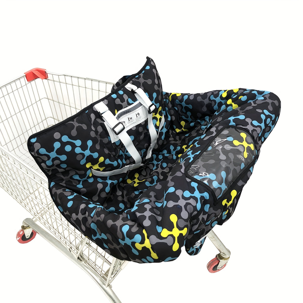 Cartoon Shopping Cart Seat Cover for Baby, Thick Padded High Chair Cushion with Front and Back Straps, Compact Carry Bag and Machine-Washable Design