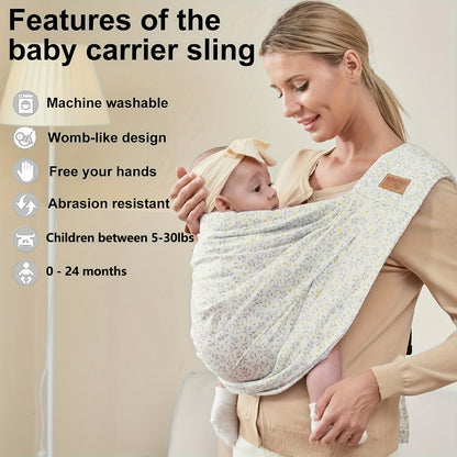 Pocketed Baby Sling Carrier for 1-24 Months, Vrbabies Lightweight Front Carry with Adjustable Shoulder Strap in Yellow Flower or Blue Porcelain