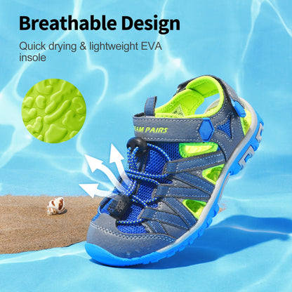 Kids Mesh Closed-Toe Sandals for Boys and Girls | Adjustable Two-Strap Outdoor Summer Shoes with EVA Soles for Toddler to Big Kid Sizes