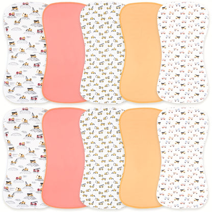 Baby Burp Cloths 10-Piece Set with Printed Style Options, Newborn Spit-Up Cloths and Washcloths for Boys and Girls, Everyday Feeding Essentials