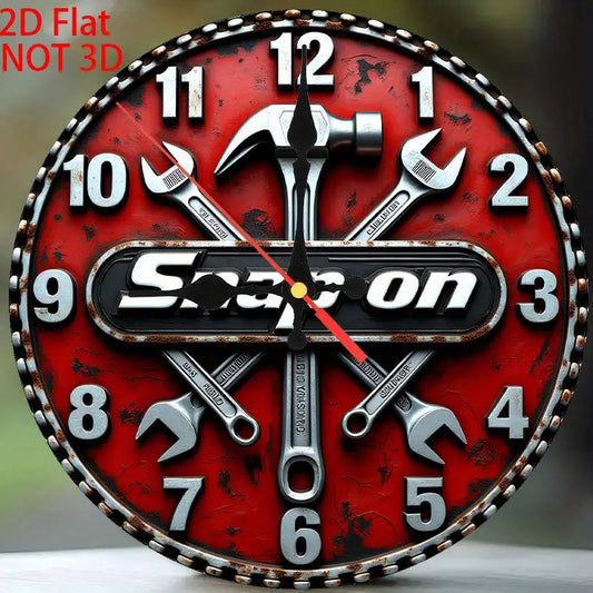 Vintage Garage Wall Clock with Rustic Wood-Look Quartz Design, Flat 2D Printed Style for Workshop, Home Office or Living Room Decor