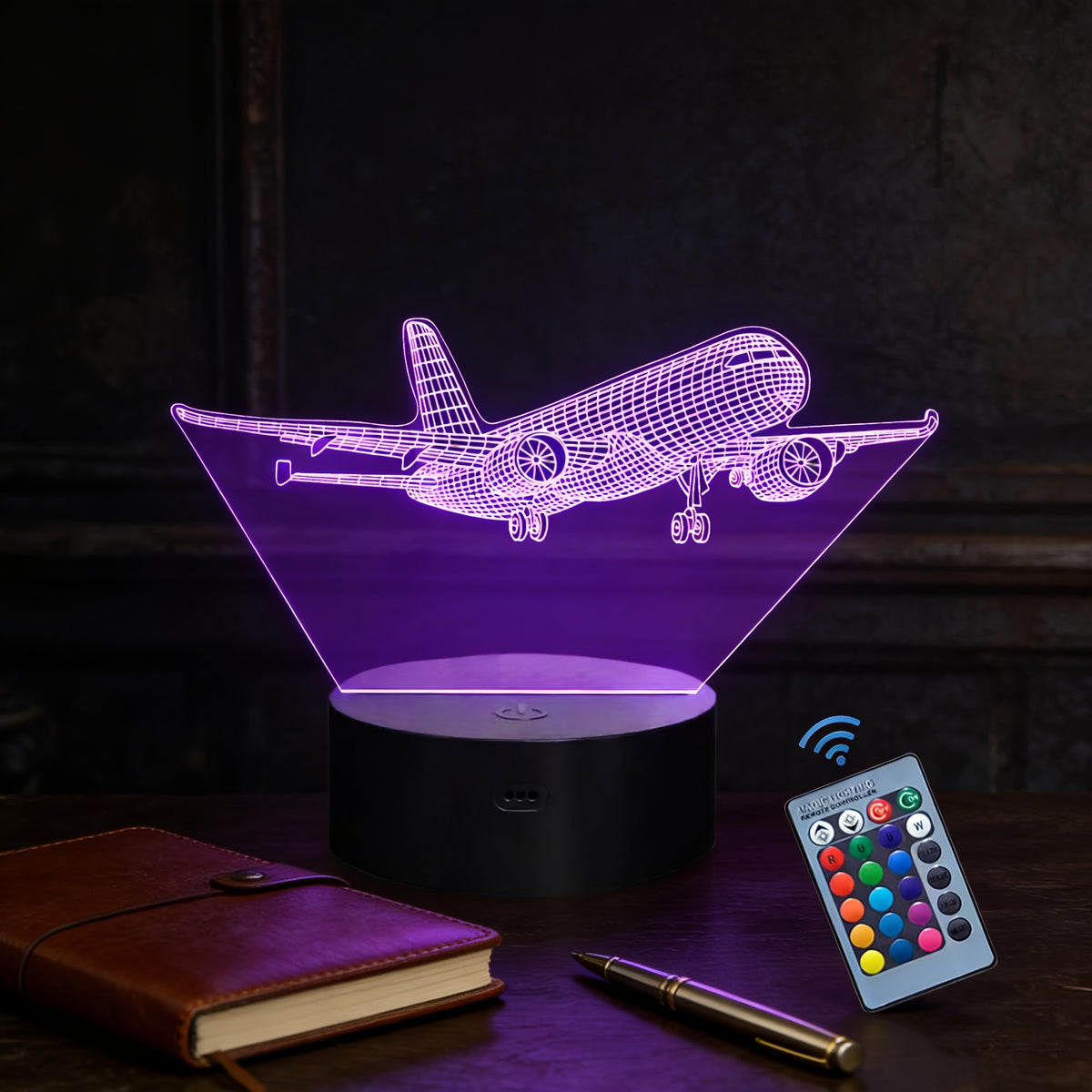 Airplane Night Light with 3D Illusion Design, 16 Touch-Control Color Options and Plug-In Base for Bedroom or Nursery Decor Gifts
