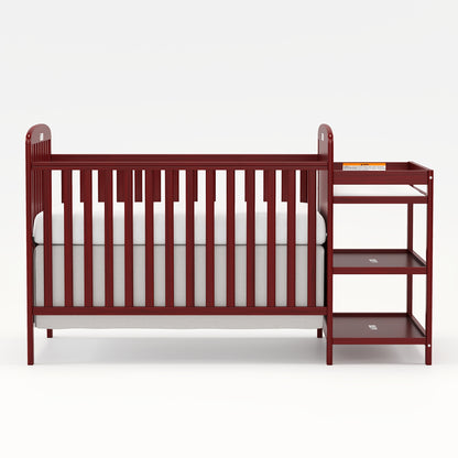 Baby Crib with Changing Table, Goldzone 4-in-1 Convertible Wooden Nursery Crib with Four Mattress Heights, Two Storage Shelves and Toddler Bed Conversion, White