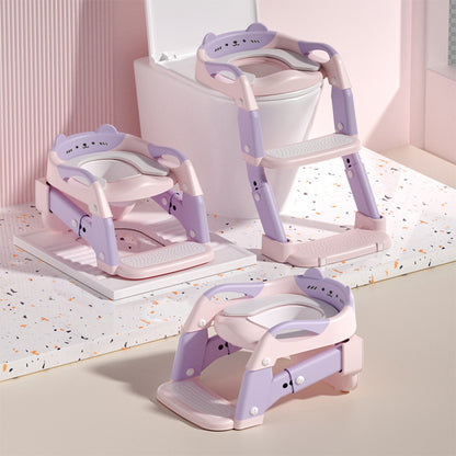 Height Adjustable 3-in-1 Potty Training Chair, Toilet Seat and Step Stool for Toddlers, Foldable Kids Potty with Splash Guard and Anti-Slip Steps for Boys and Girls