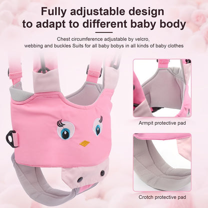 Baby Walking Aid Belt for 8-24 Months, Adjustable Pink Cartoon Toddler Support Harness for Supervised Indoor First-Step Practice
