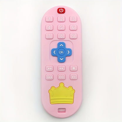 Remote Control Baby Teether in Silicone with Crown Design and Raised Button Textures, Black, Blue or Pink Teething Gift for Babies