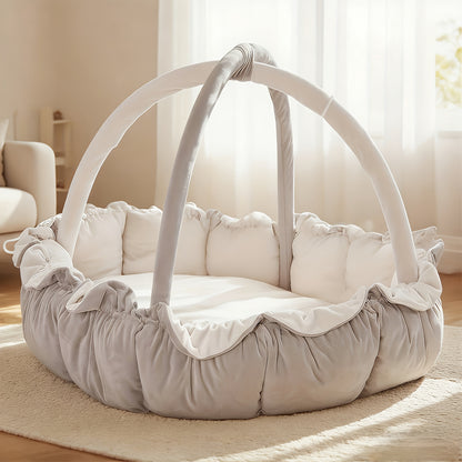 Plush Baby Play Gym Mat 5-in-1 Convertible Floor Cushion for Supervised Tummy Time and Toddler Play, Soft Padded Design in Gray, Pink, White or Brown