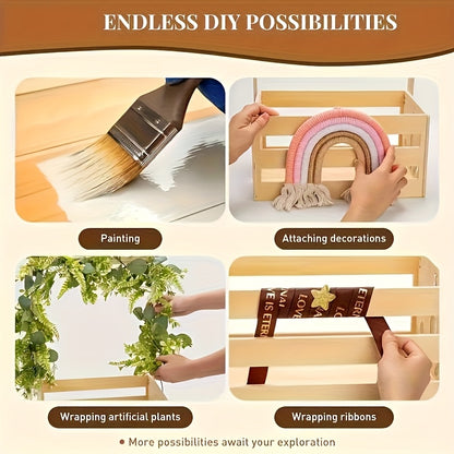 Wooden Shower Gift Basket Crate with Alphabet Letter Design, Easy Assembly Storage and Display Box in Natural Color, Available as 1 or 2 Pieces