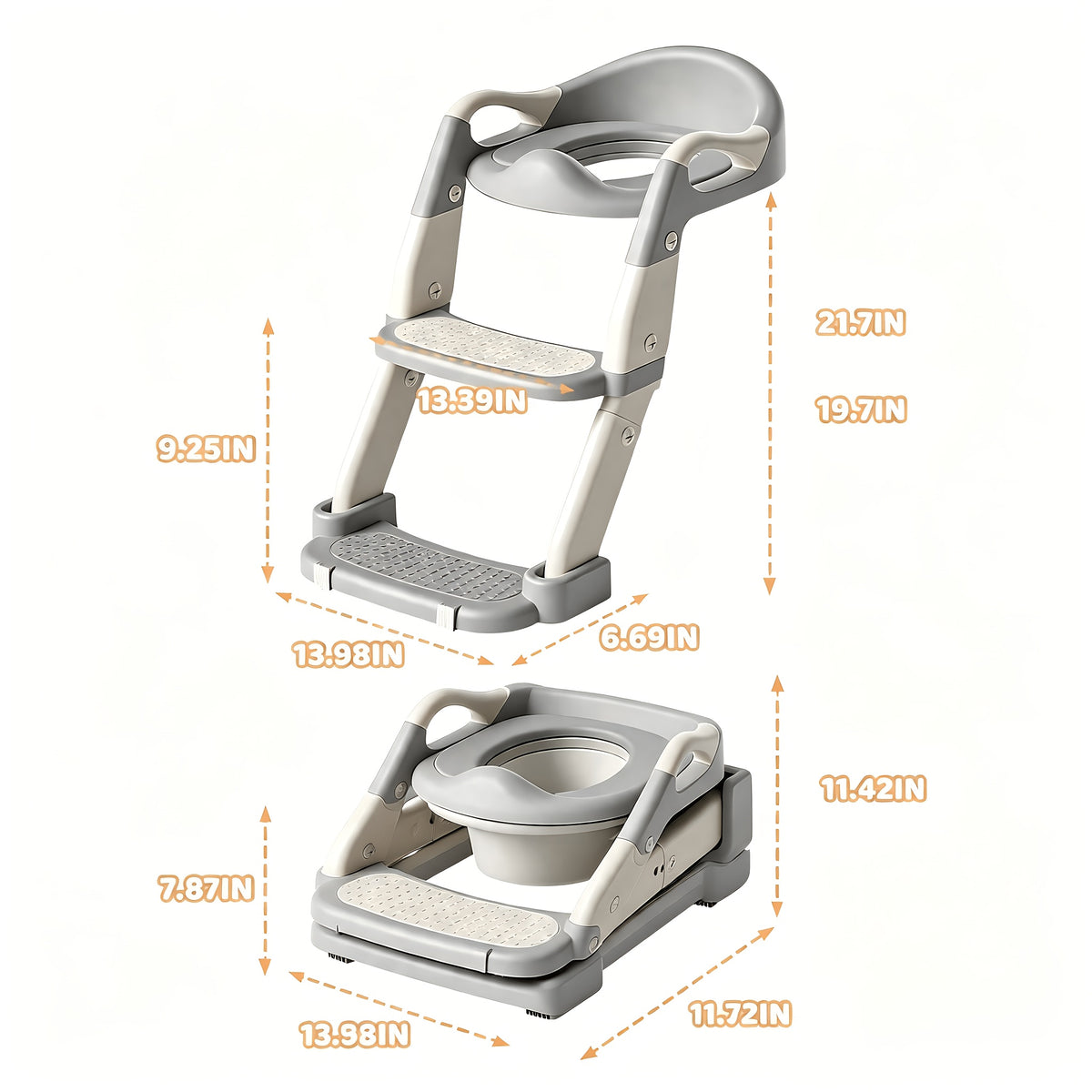 Adjustable Toddler Potty Ladder and Toilet Training Seat, 3-in-1 Foldable Plastic Step Stool with Listed Harness Feature, Purple or Green Options
