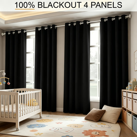 Thermal Blackout Curtain Panels 4-Piece Set for Nursery and Bedroom, Grommet-Top Room-Darkening Drapes in Five Colors and Multiple Window Sizes