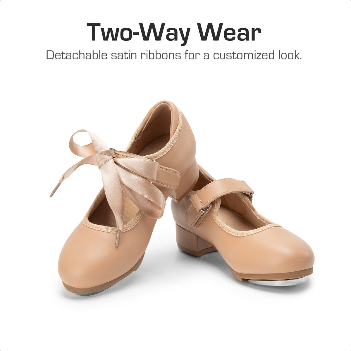 Kids Tap Dance Shoes with Hook-and-Loop Strap, Removable Satin Ribbons and Front-and-Back Taps for Girls and Boys, Toddler, Little Kid & Big Kid Sizes